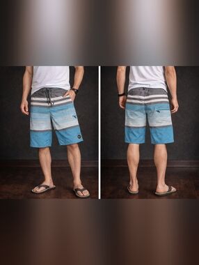 O'Neill Hyperfreak Heist Boardshort (36) Jade Grey Thick Thin Stripe Pocket